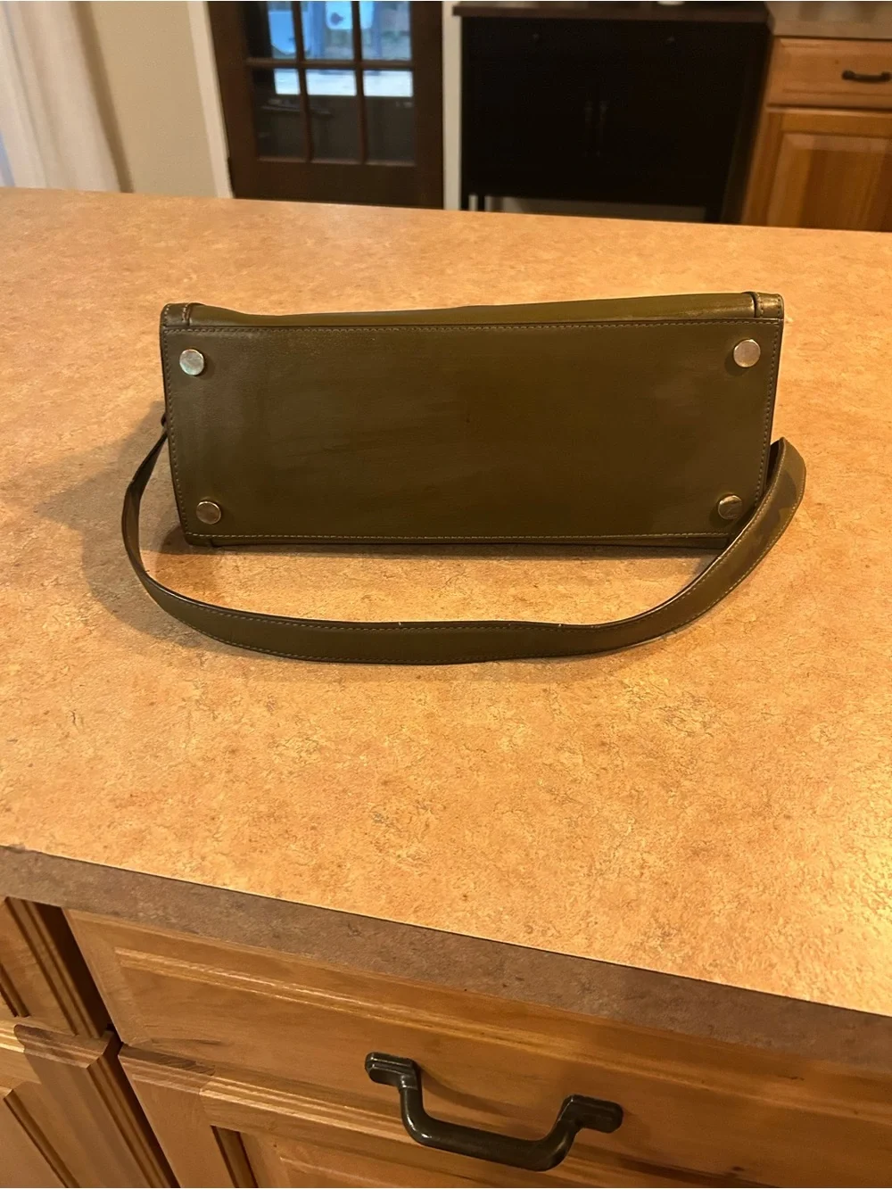 Michael Kors Olive Green Leather Satchel with Gold Tone Hardware